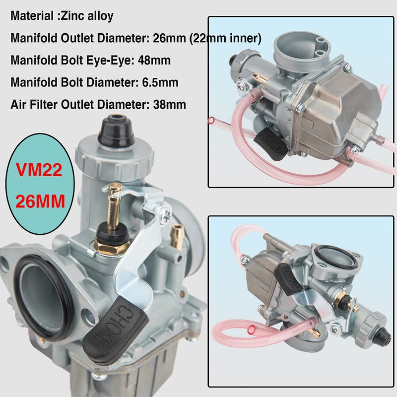 LIYYOO VM22 26m Carburetor with Air Filter Intake Compatible with Pipe Pit Dirt Bike Motorcycle 110cc 125cc 140cc Lifan YX Zongshen Pit Dirt Bike CRF70 XR50 KLX BBR Apollo Thumpstar Braaap Atomic DHZ SSR - Image 3